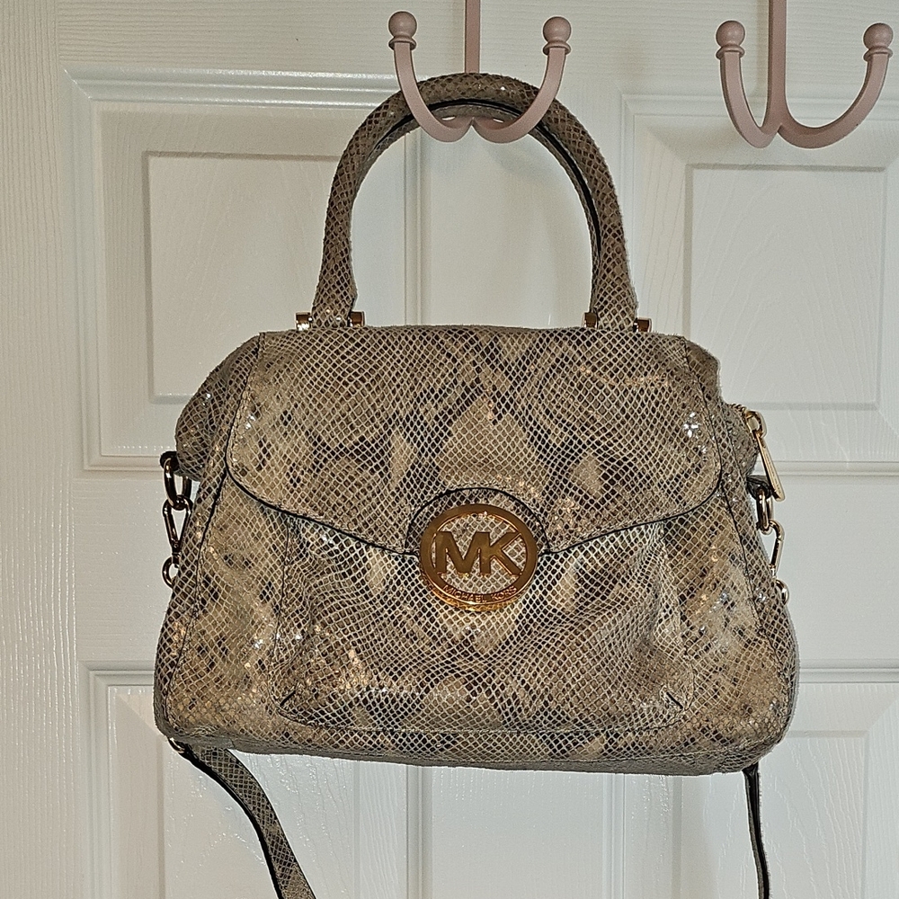 Michael Kors Beige Snake Print Satchel